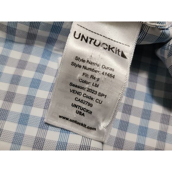 UNTUCKit Duras Performance Slim Button Up Shirt Men's XXL 2XL White Blue Check - Picture 4 of 9